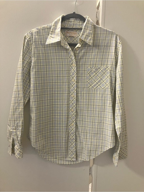 Burberry Tops - Burberry London Womens Vintage Yellow Blue Plaid Button Down Cotton Shirt Sz L.